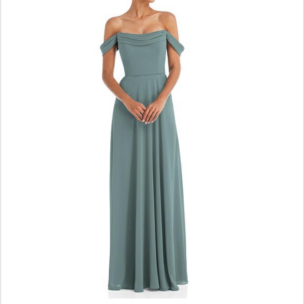 Dessy Off The Shoulder Draped Neckline Maxi Dress in Icelandic
